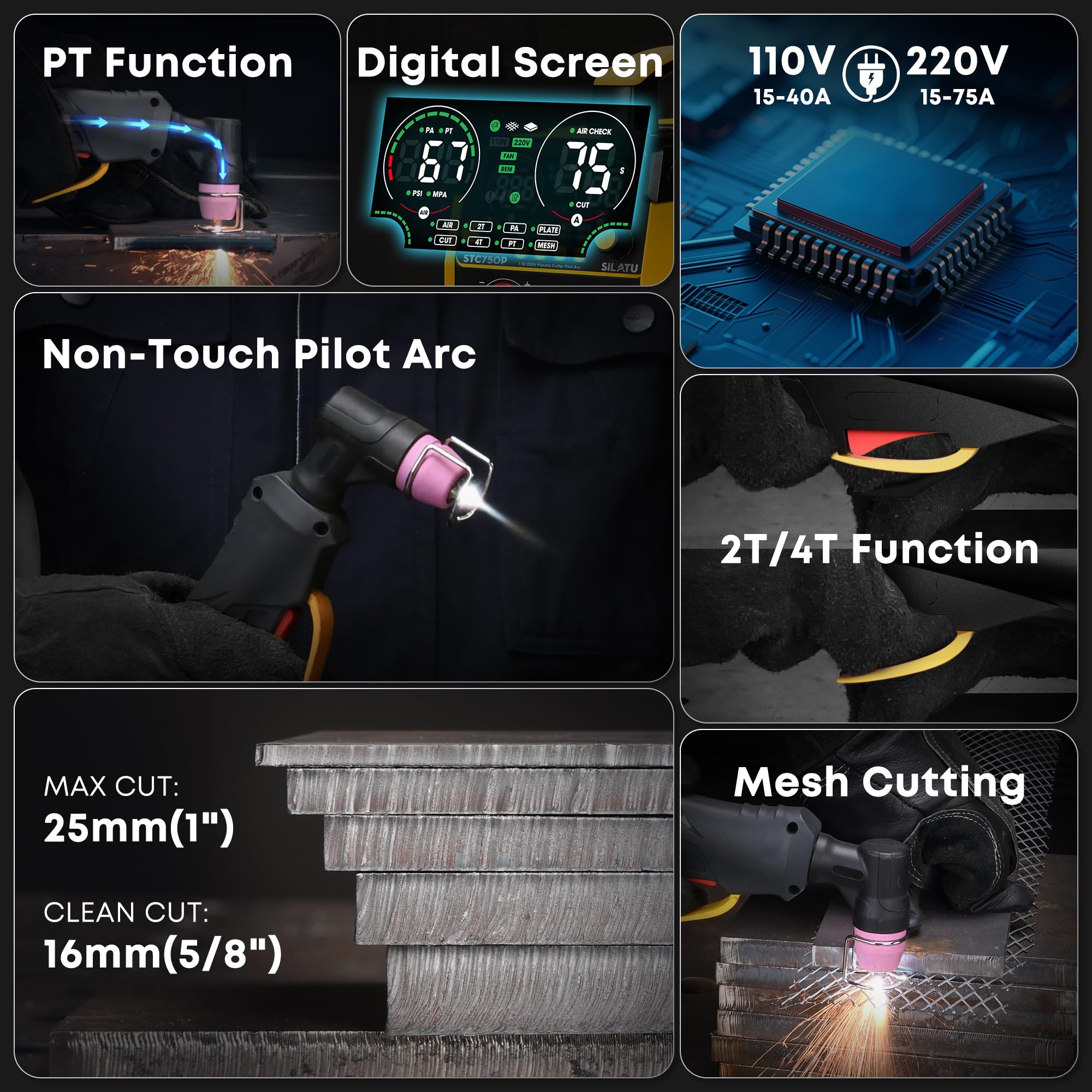 SILATU STC750P pilot arc start supports non-contact cutting with less electrode wear.