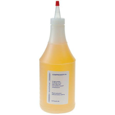 Silentaire compressor oil 24oz bottle, clean, controlled pour for smooth lubrication