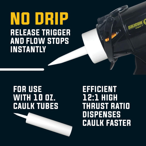 SILIGUN anti-drip action in use-closeup promises neater caulk beads.