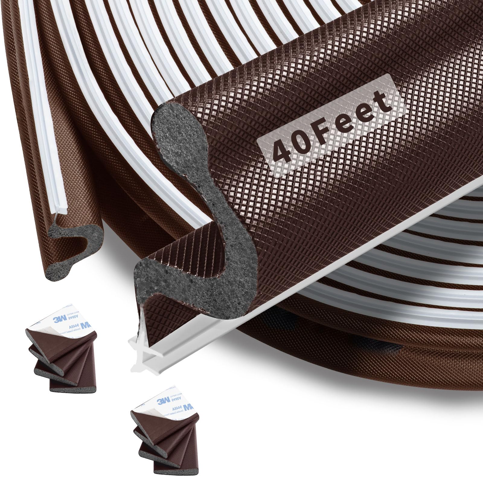 SILIENTWERK kerf door strip laid out lengthwise in brown finish for large door gaps