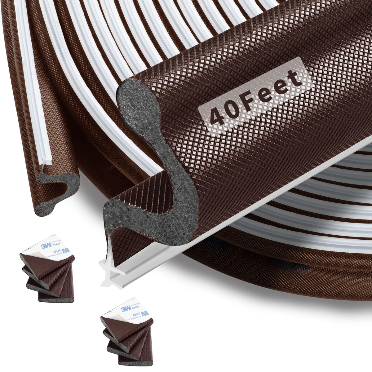 SILIENTWERK kerf door strip laid out lengthwise in brown finish for large door gaps