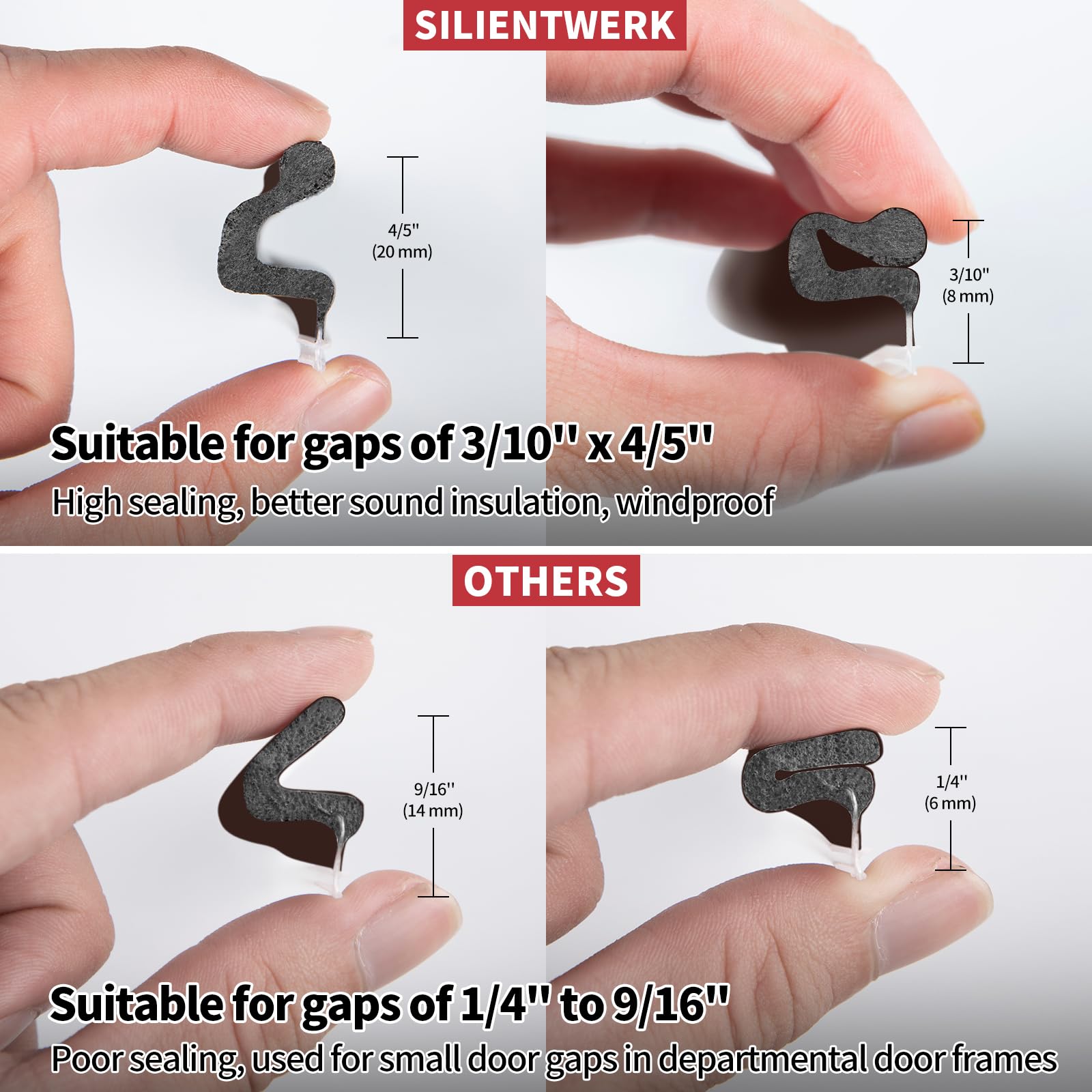 SILIENTWERK long reach V shaped strip ready to seal a wide door gap