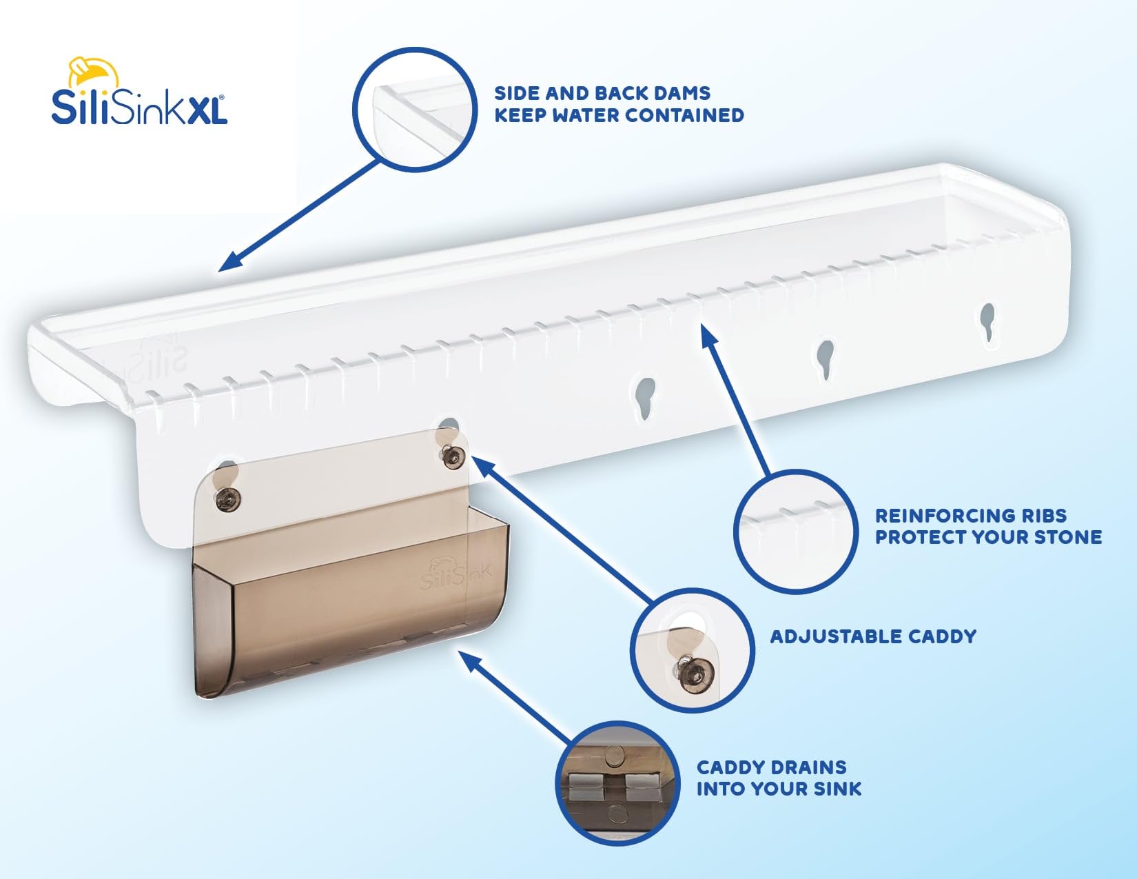 SiliSink XL protects quartz and granite countertops from chips during cleanup