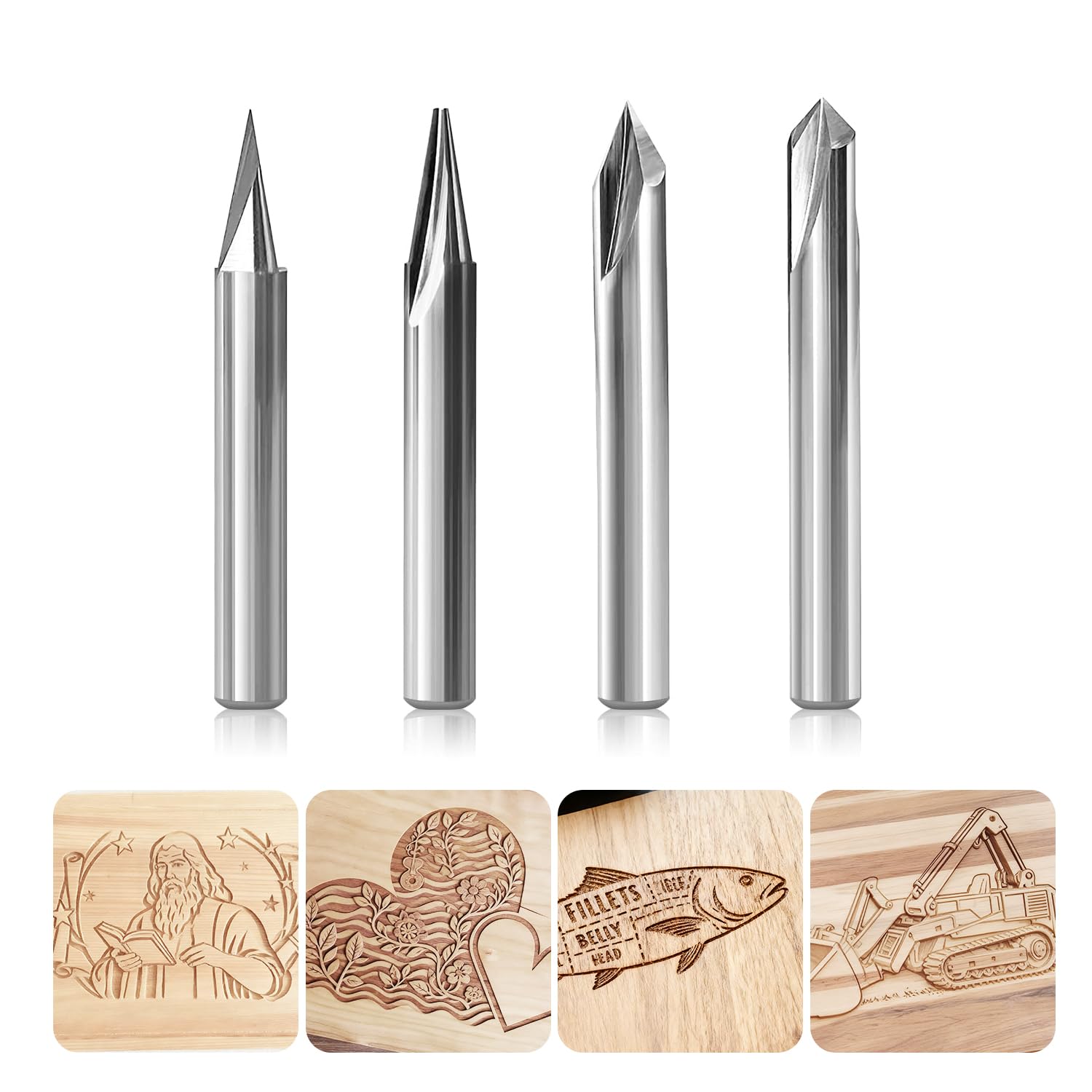 SILIVN engraving bit 15-degree detail for precise wood lettering and fine lines.
