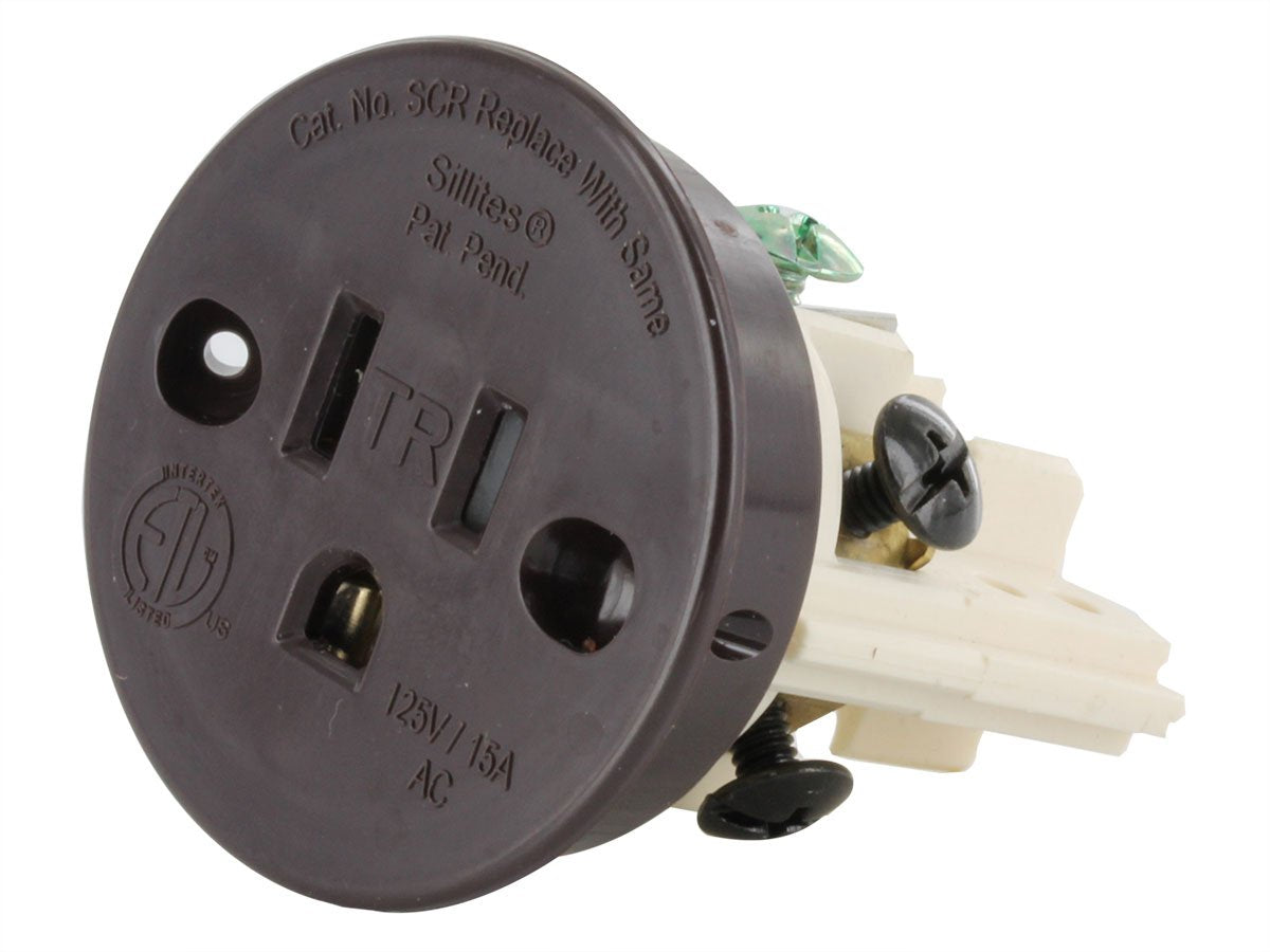 Sillites SCRBR outlet front view highlighting compact 15A power solution