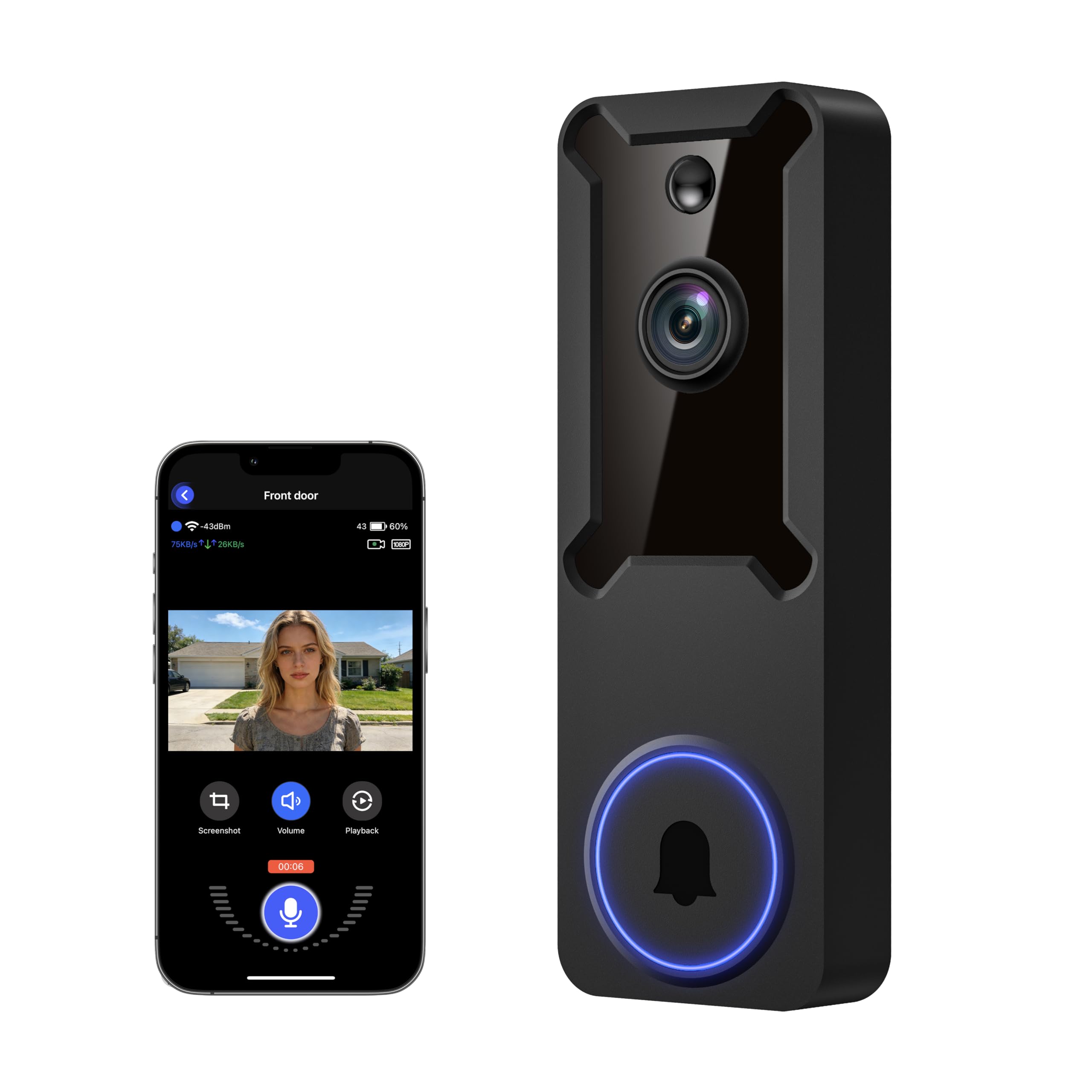 SiloPosh 1080p wireless doorbell front view for porch monitoring