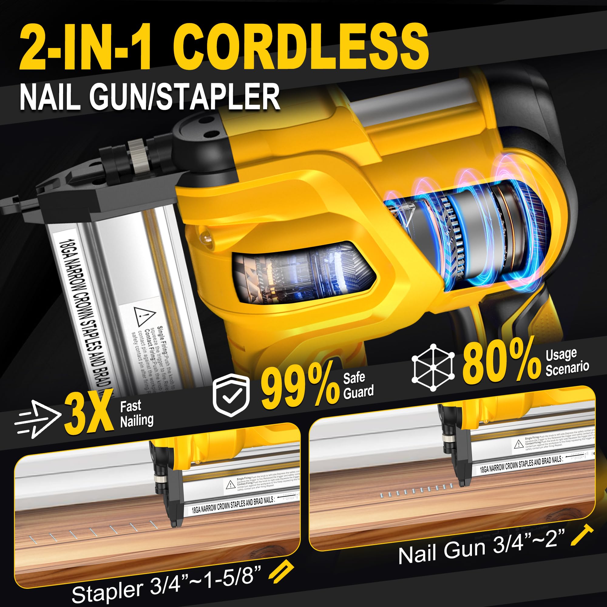 SILVEL 2-In-1 brad nailer side view with battery highlighting dual mode versatility