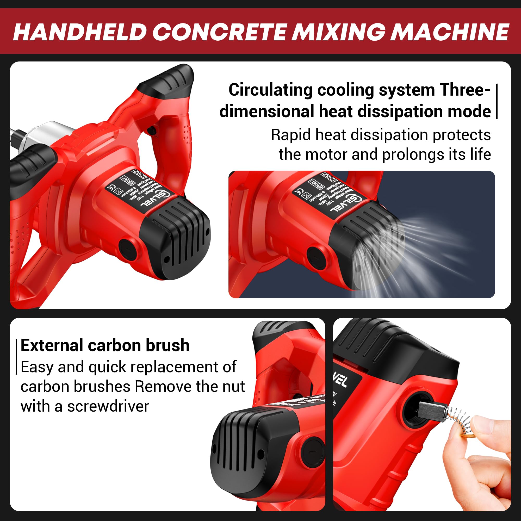 SILVEL cement mixer dual steering wheel handle for stable pouring.
