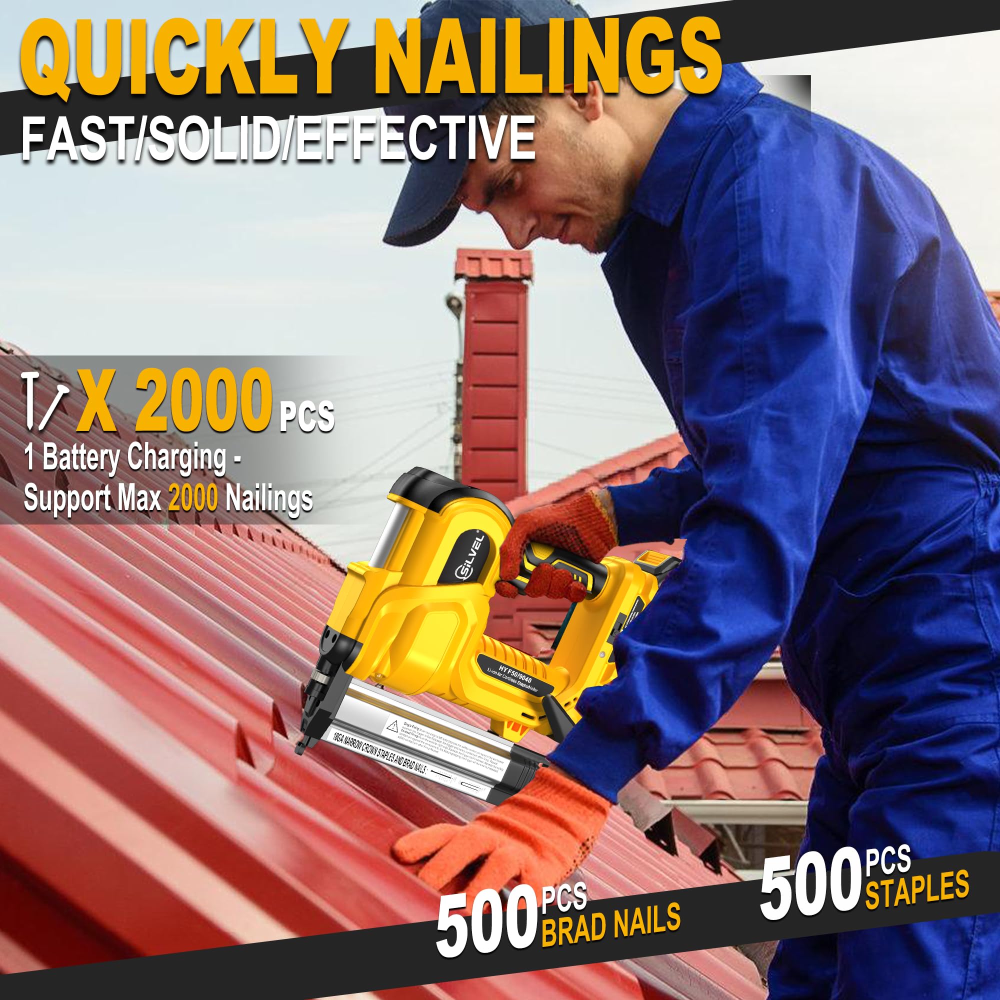 LED work light illuminates the work area for precise nailing