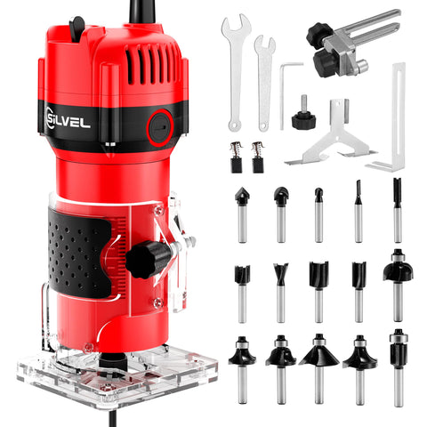 SILVEL Wood Router front view shows robust 800W motor for precise cuts.