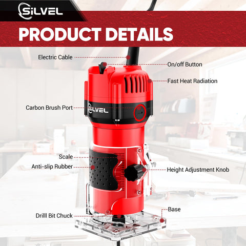 SILVEL Wood Router trimming guide enables smooth curved cuts.