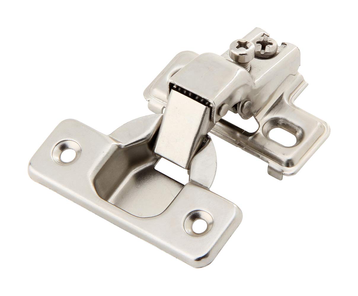 Silverline satin nickel finish hinge close-up with sleek durability.