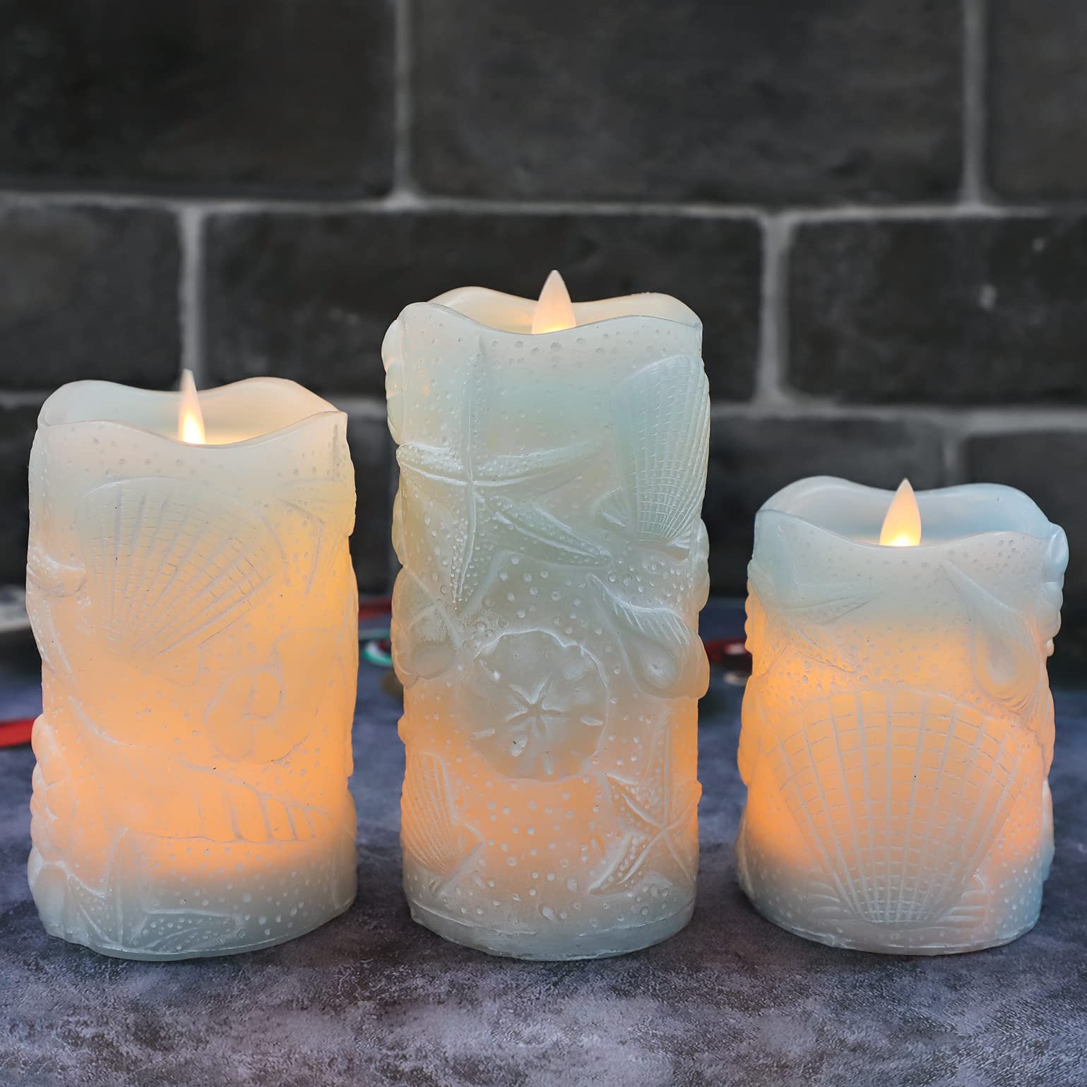 Silverstro remote-control blue seashell candle suitable for events.