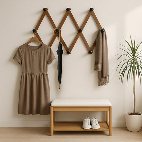 Simarro expandable coat rack in pine wood with 10 hooks