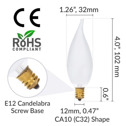Simba Lighting 12-pack CA10 bulbs for matching chandeliers and sconces
