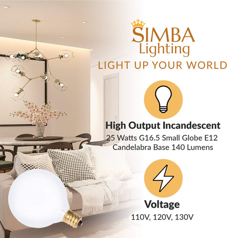 Simba Lighting E12 base bulb fits decorative fixtures securely.