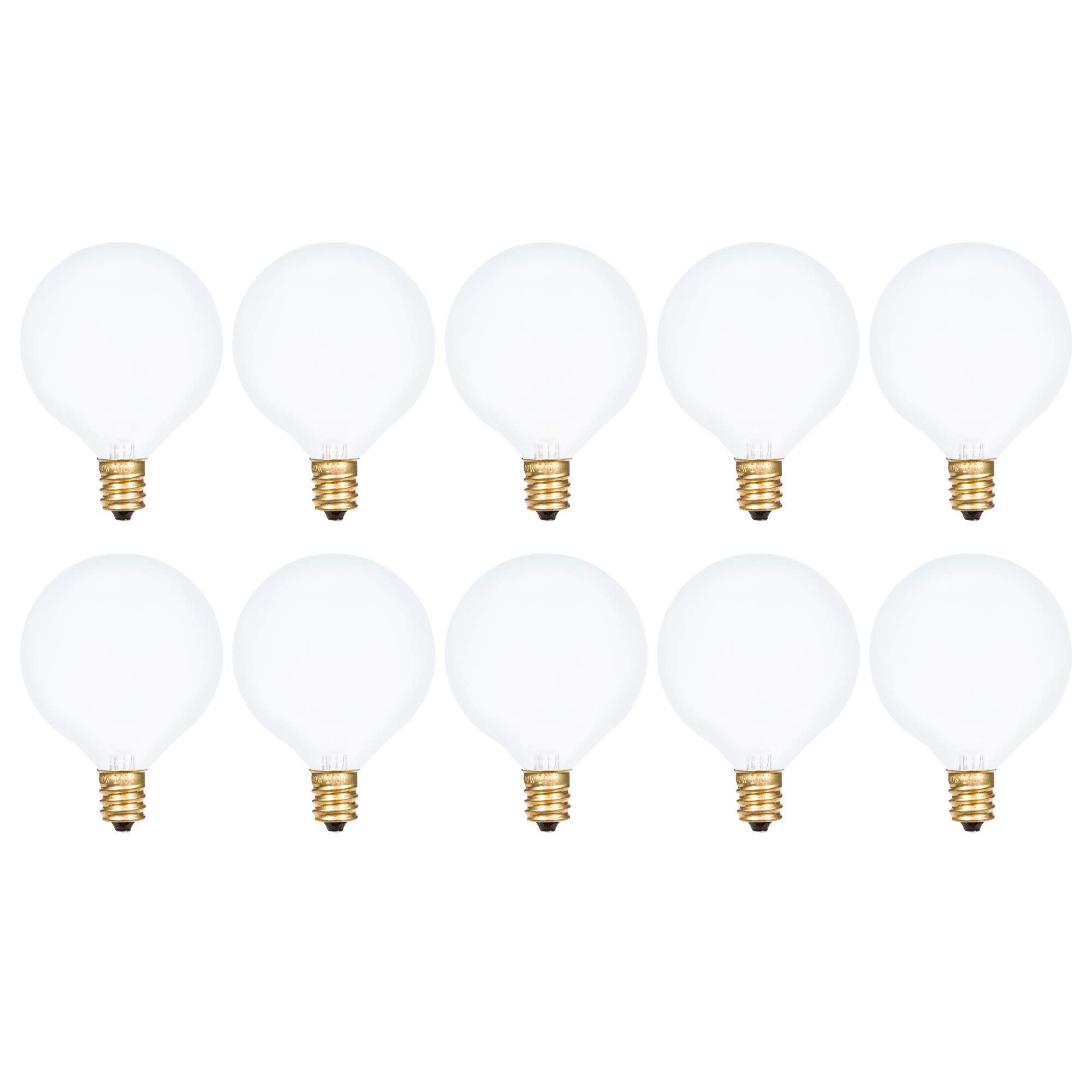 Simba Lighting small globe G16.5 bulb emits warm 2700K light for chandeliers.