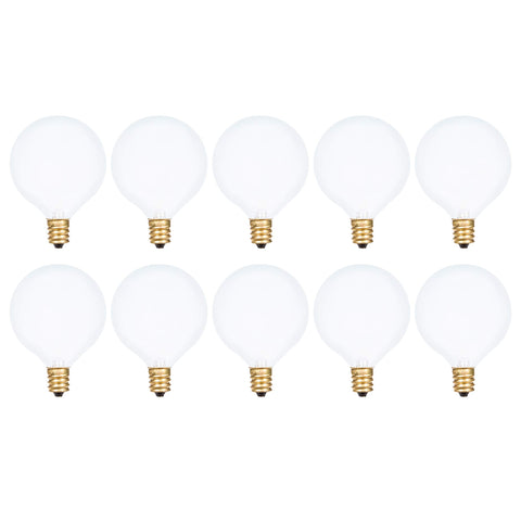 Simba Lighting small globe G16.5 bulb emits warm 2700K light for chandeliers.
