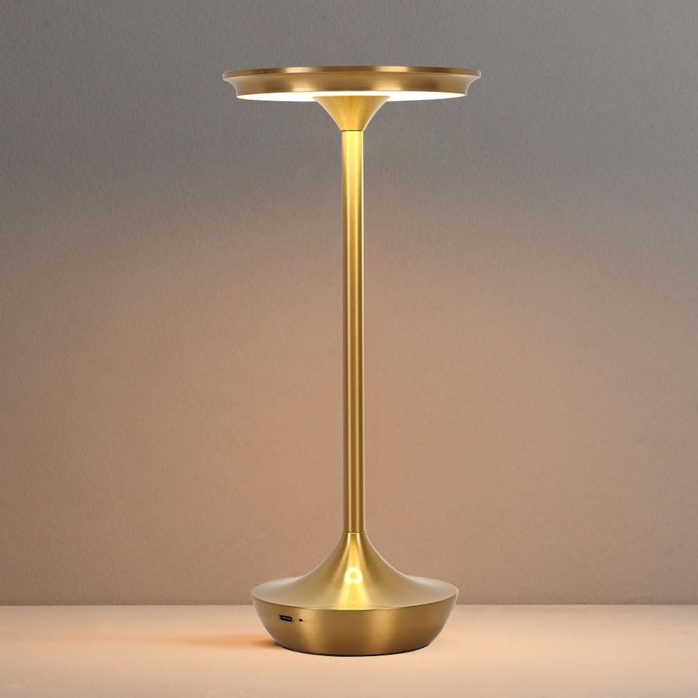 Simisand LED cordless table lamp in gold, angled view for elegant bedside lighting.