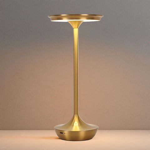Simisand LED cordless table lamp in gold, angled view for elegant bedside lighting.