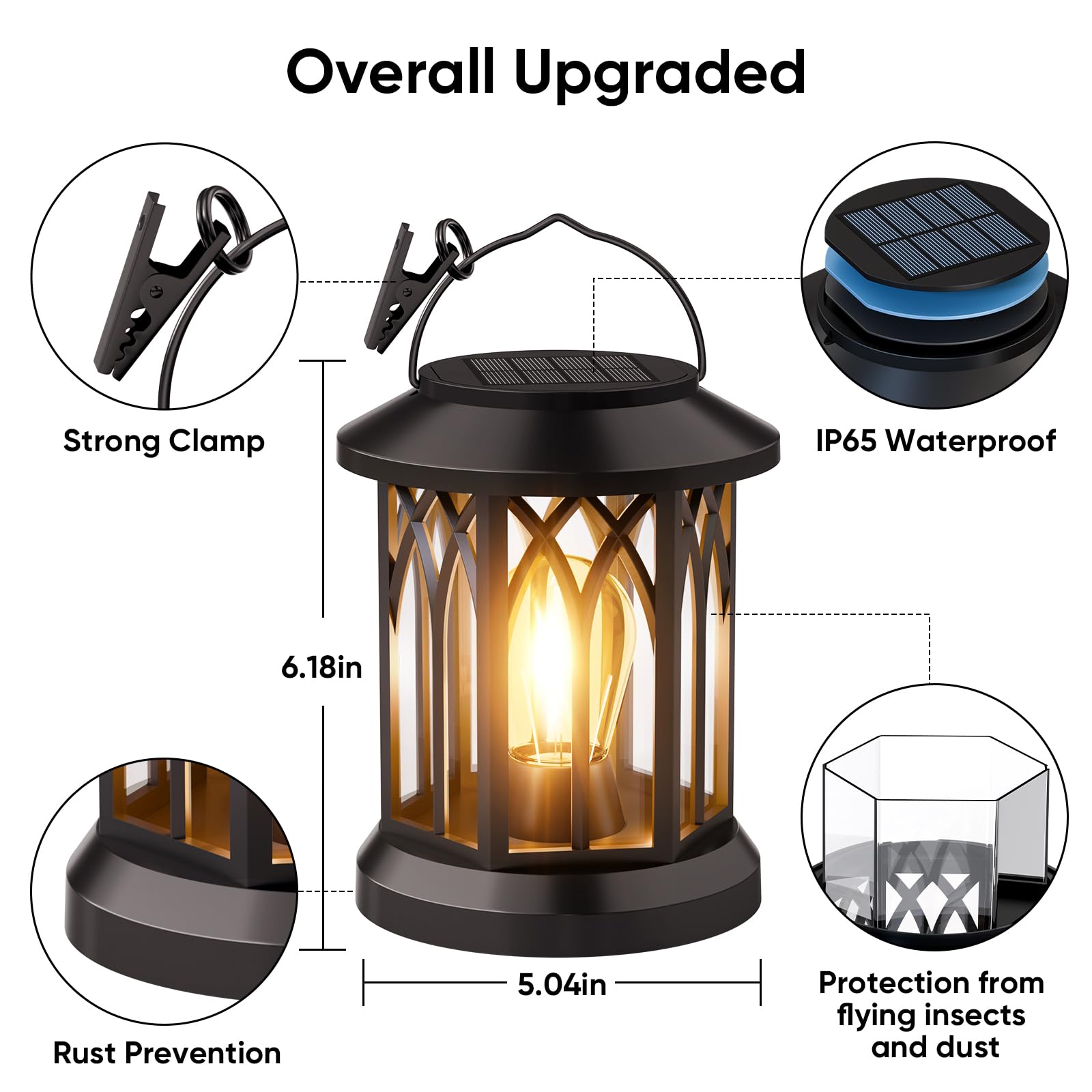 SIMLIX solar lantern front porch lighting that charges by sun and shines for hours.