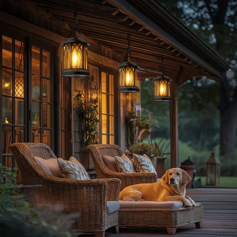 SIMLIX garden lantern set adds cozy ambience to patios and decks.