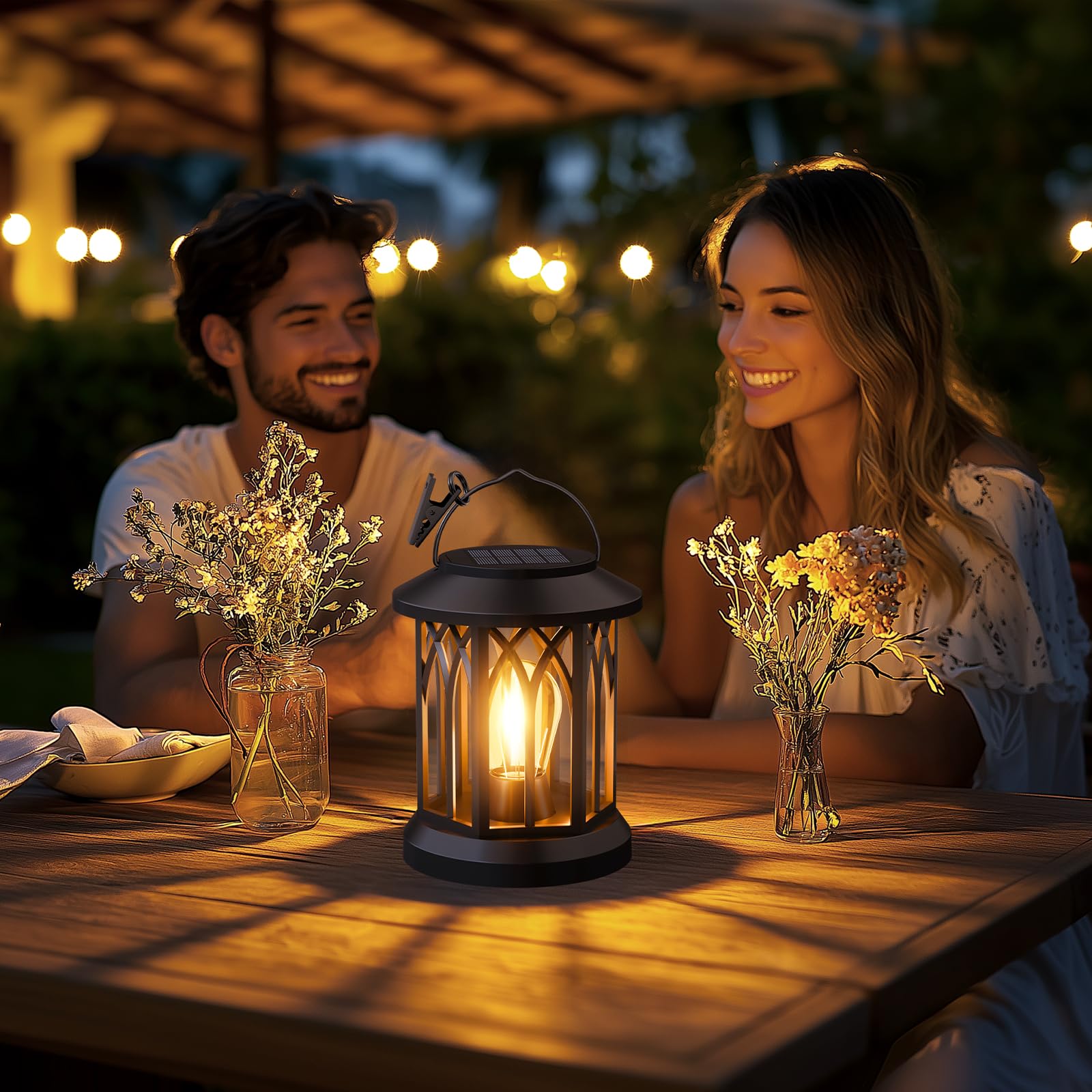 SIMLIX outdoor lantern with handles for hanging, clipping, or placing anywhere.