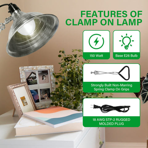 Simple Deluxe clamp lamp silver and black finish fits many setups