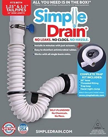 Simple Drain flexible rubber P-trap in action supporting misaligned drains