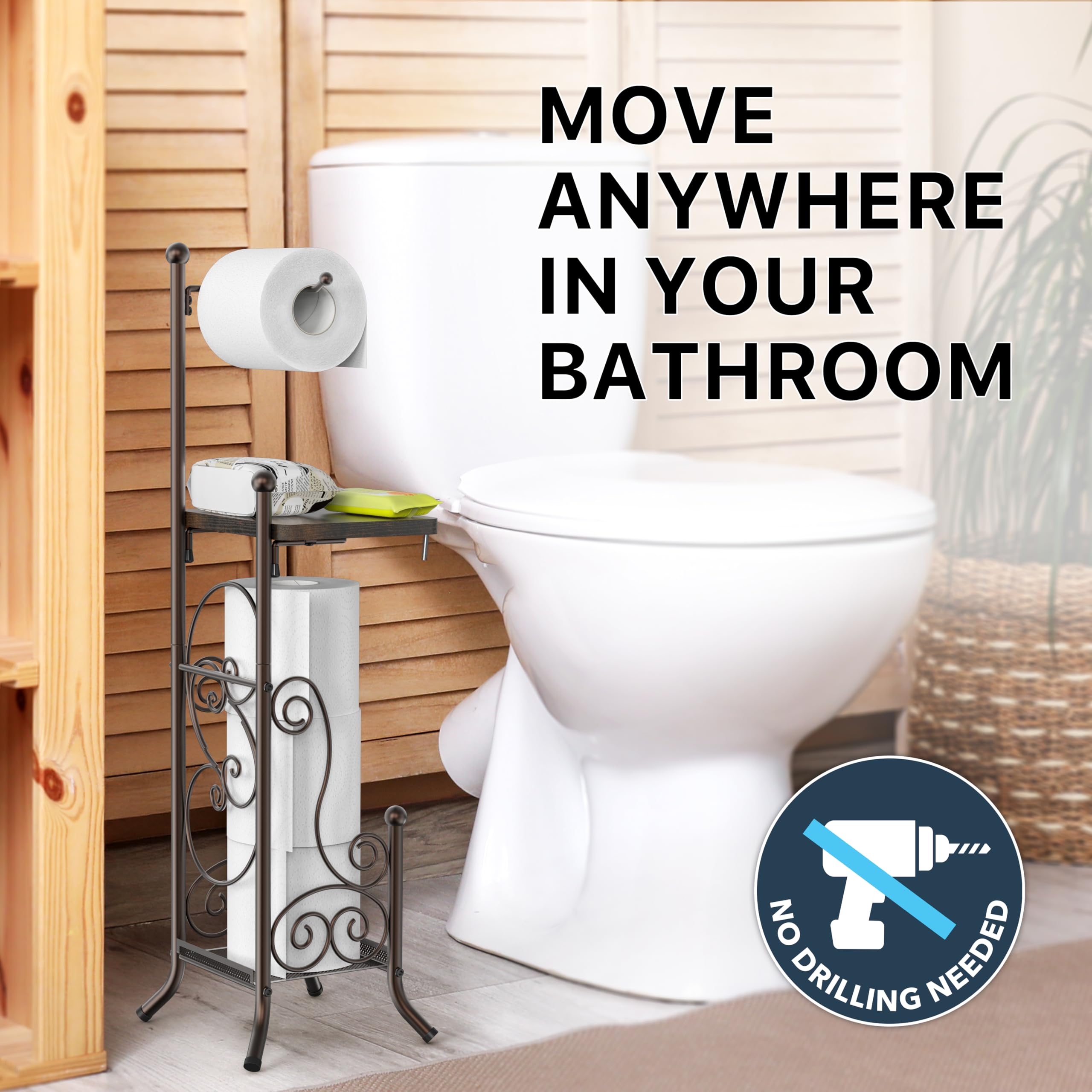 Simple Houseware bronze toilet roll holder shows four-roll capacity for uninterrupted supply.