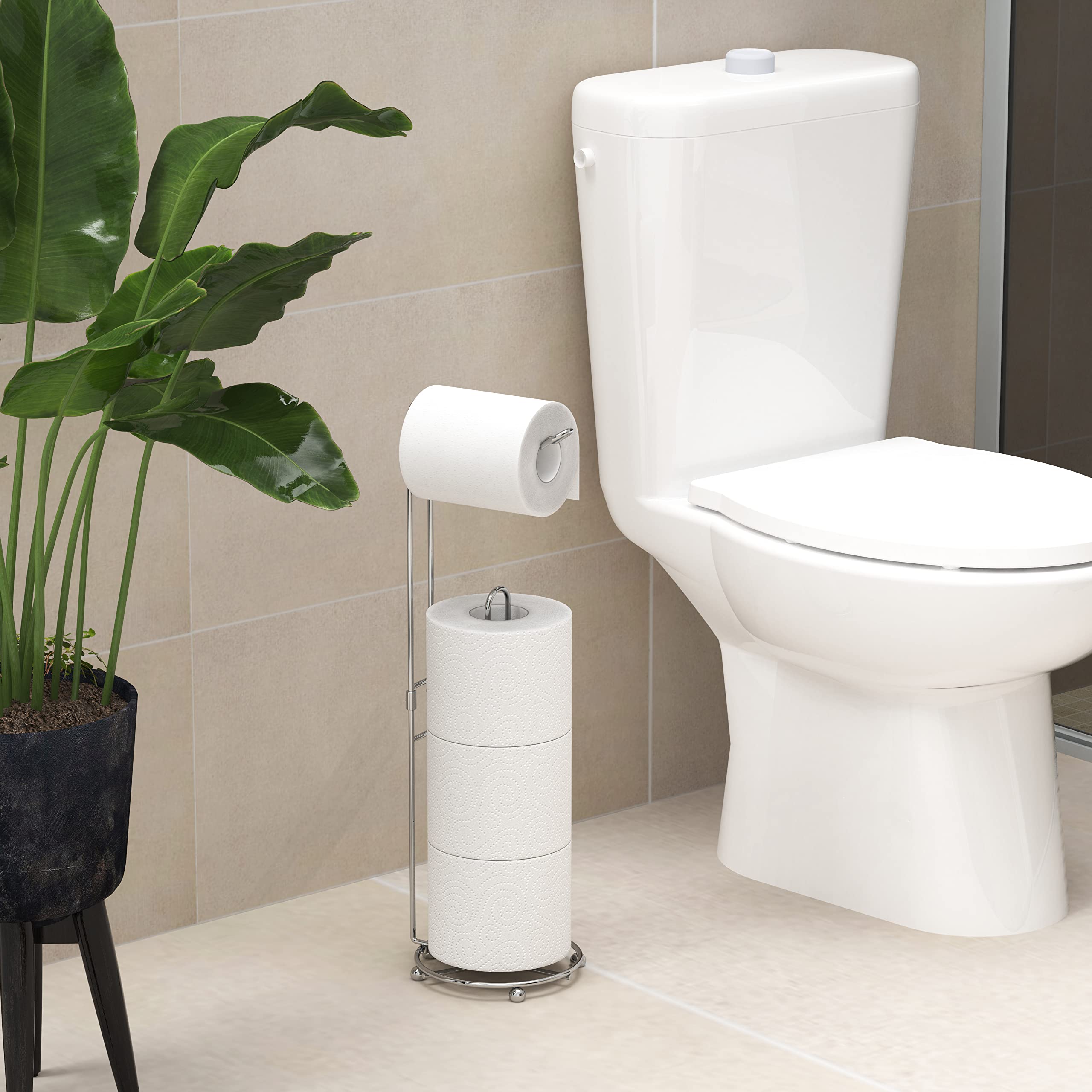 Simple Houseware chrome finish free-standing tissue dispenser for convenient reach.