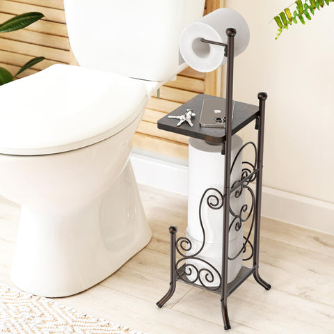 Simple Houseware bronze toilet roll holder adds elegant storage to any bathroom.