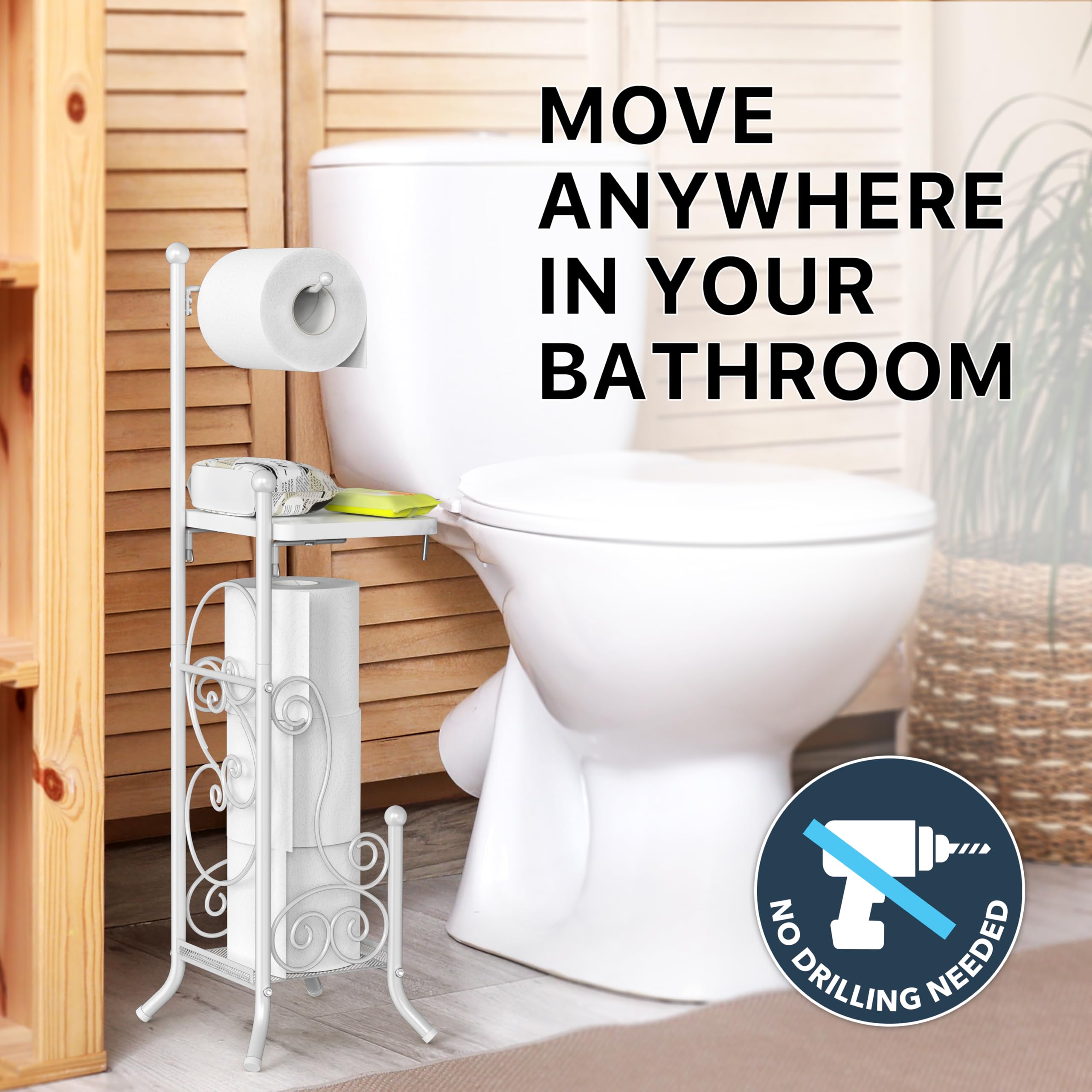 Free-standing bathroom stand by Simple Houseware requires no installation
