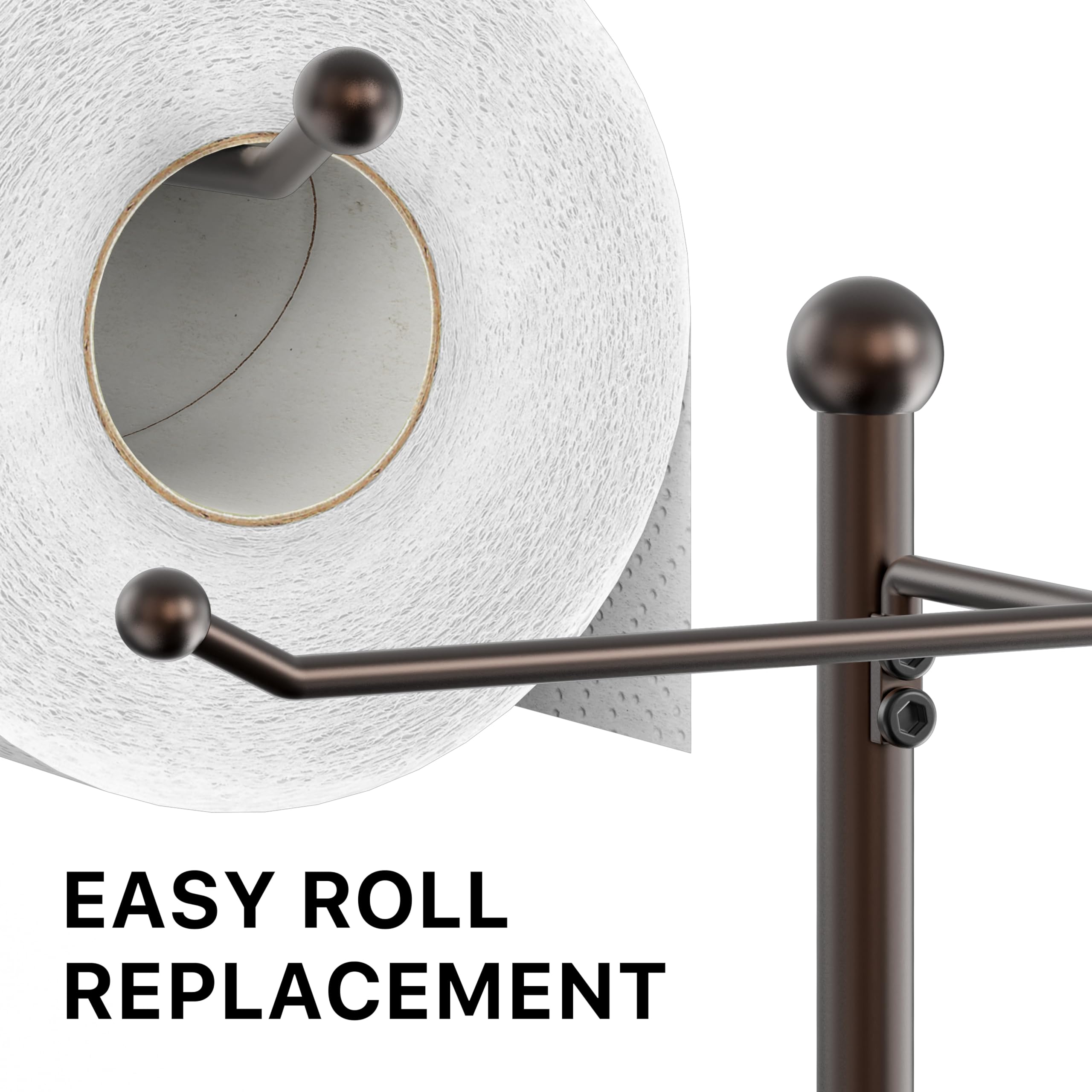 Simple Houseware bronze toilet roll holder shelf stores small items within arm’s reach.