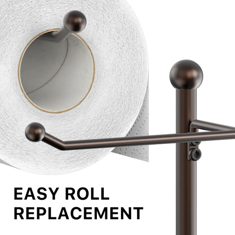 Simple Houseware bronze toilet roll holder shelf stores small items within arm’s reach.
