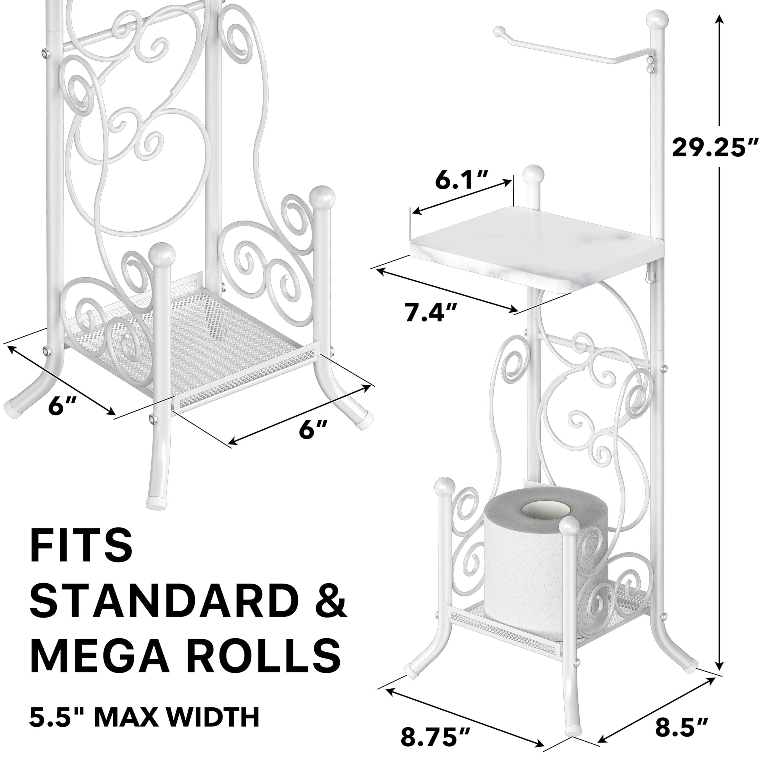 Simple Houseware tissue roll stand with shelf for essentials