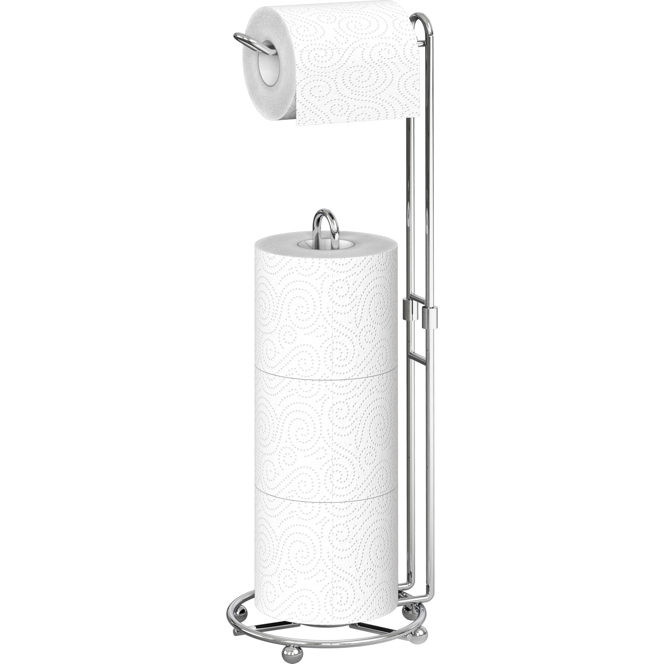 Simple Houseware toilet paper holder in chrome, freestanding for easy bathroom setup.