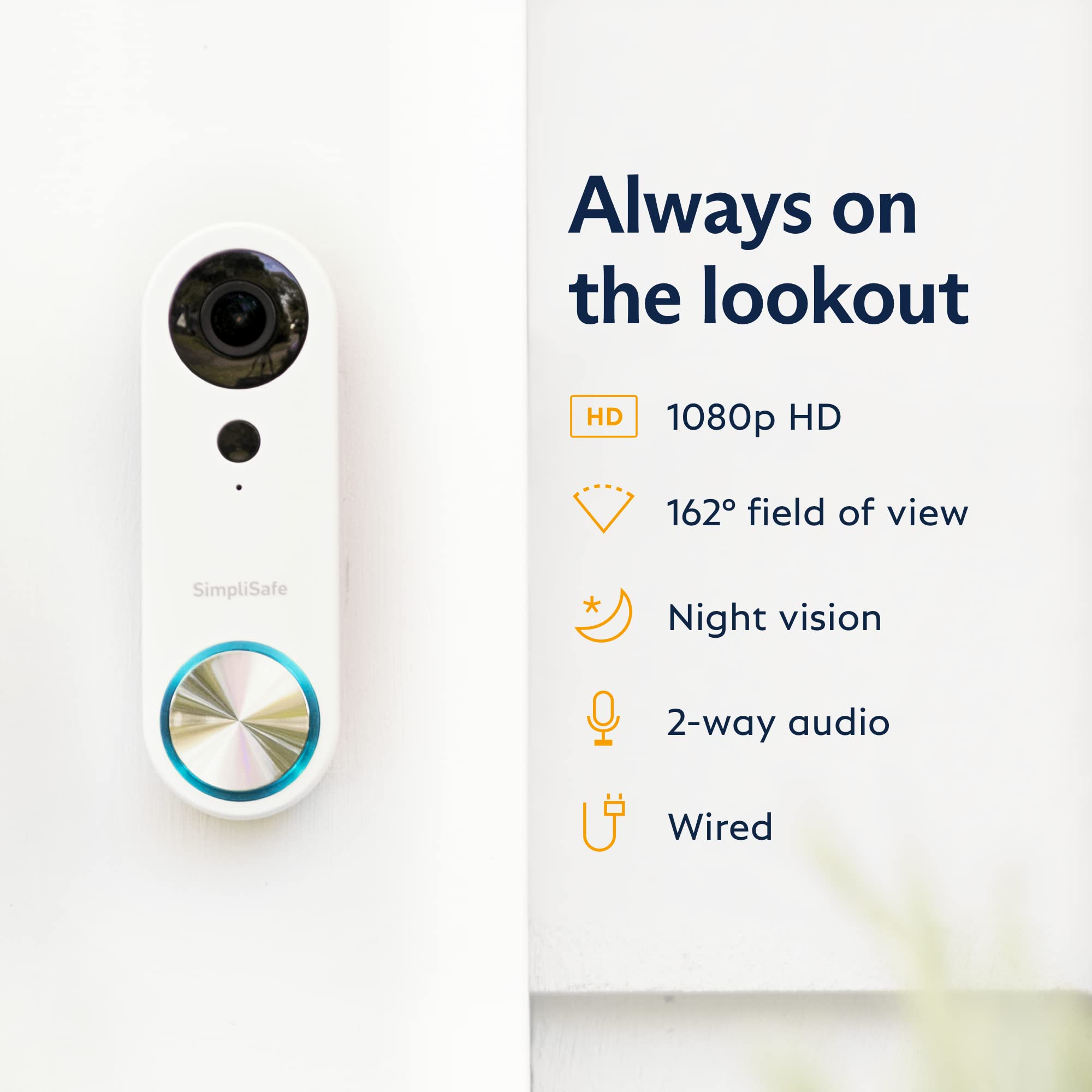 SimpliSafe wired doorbell 1080p night vision captures visitors after dark