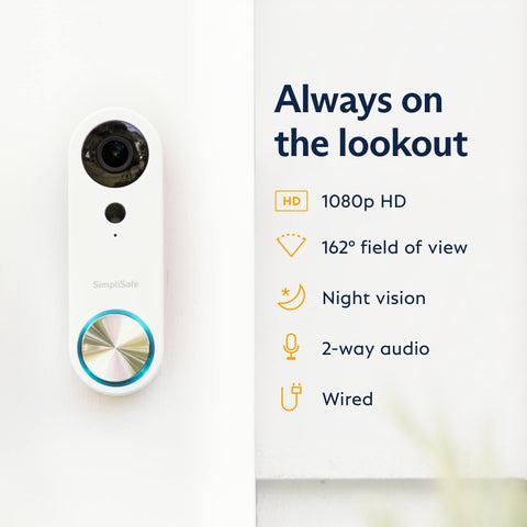 SimpliSafe wired doorbell 1080p night vision captures visitors after dark