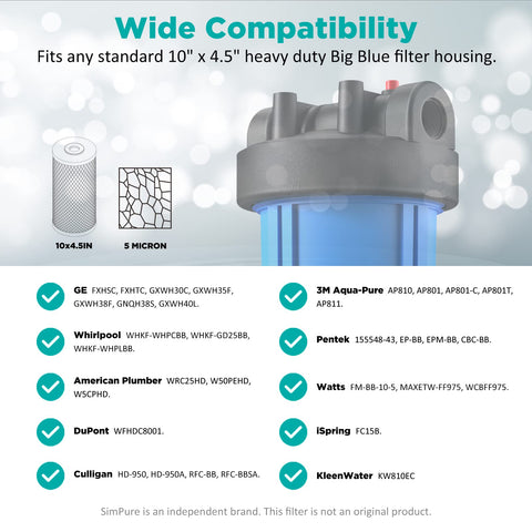 SimPure NSF 42 certified label indicating tested material quality