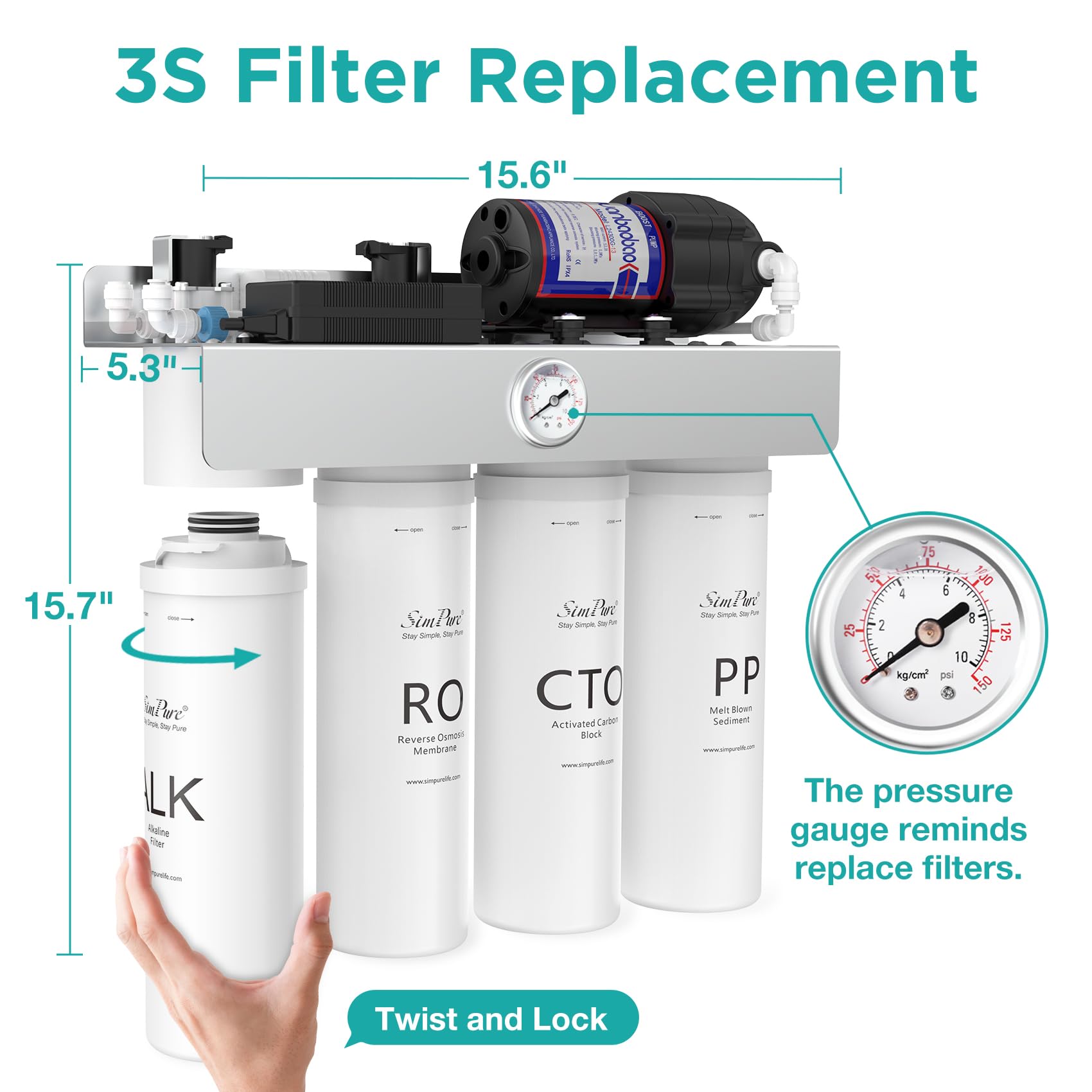 SimPure T1-400ALK quick filter changes for easy maintenance.