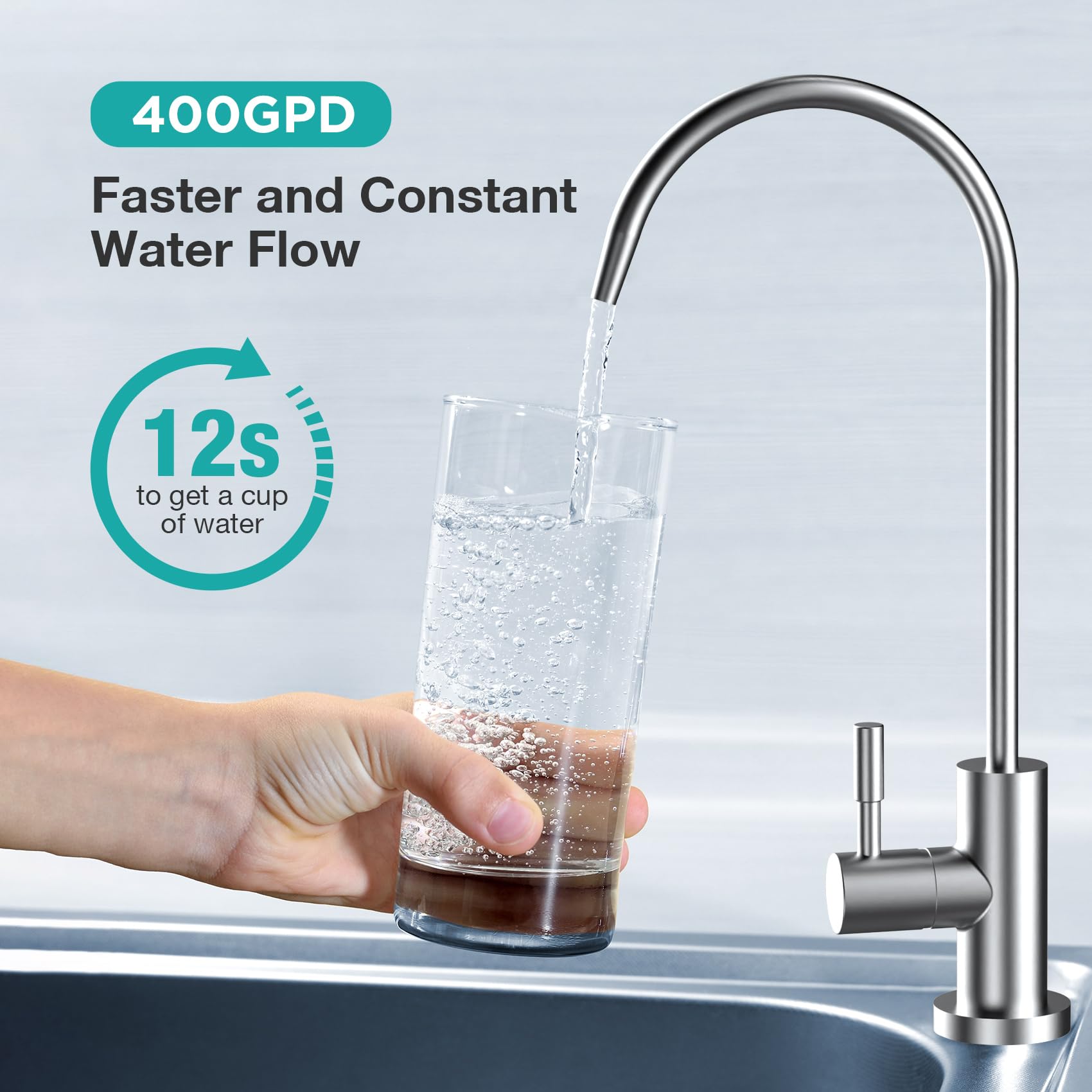 1.5:1 pure-to-drain ratio reduces wastewater during daily use.