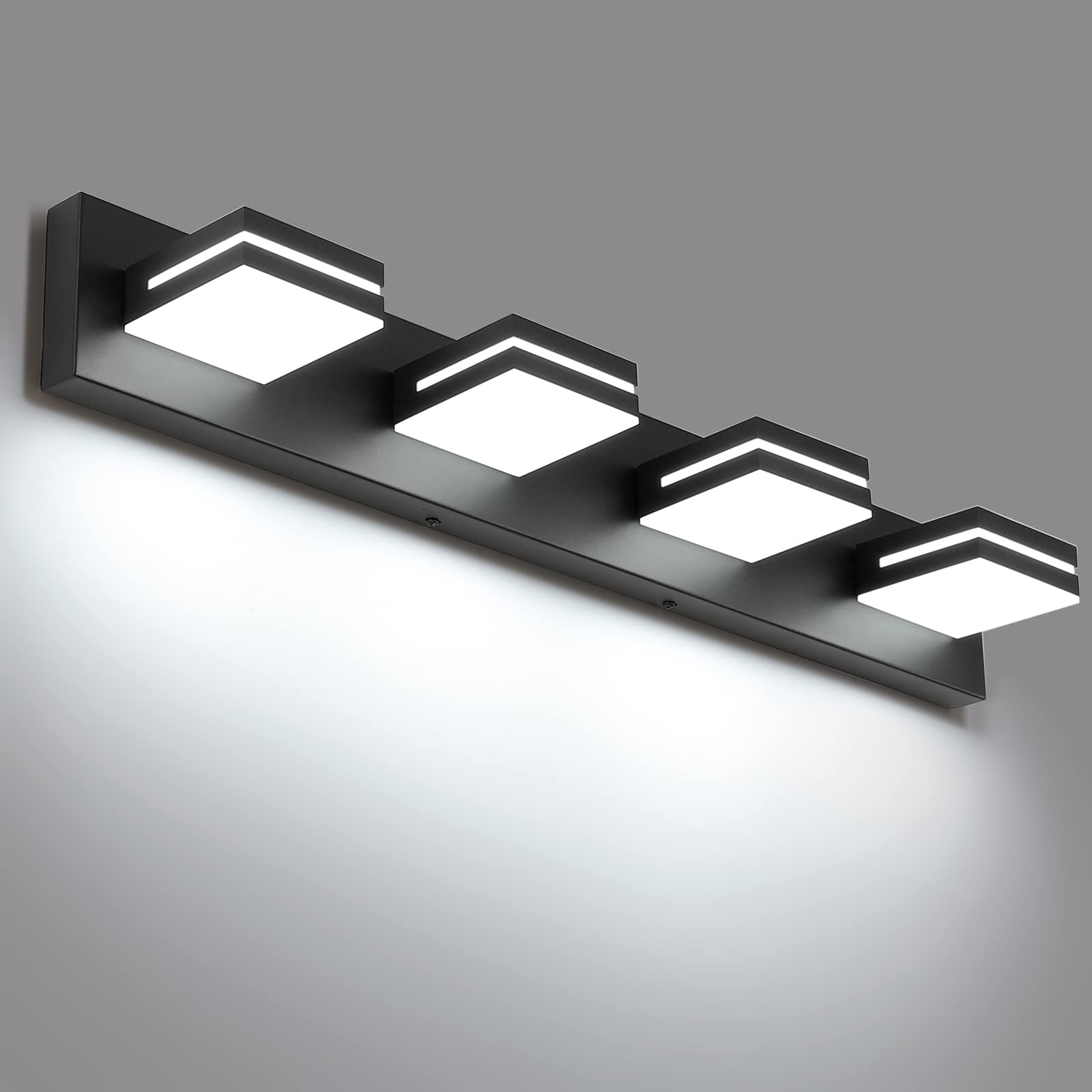 SineRise LED vanity light with four lamps spanning 30 inches delivers even, shadow-free bathroom brightness.