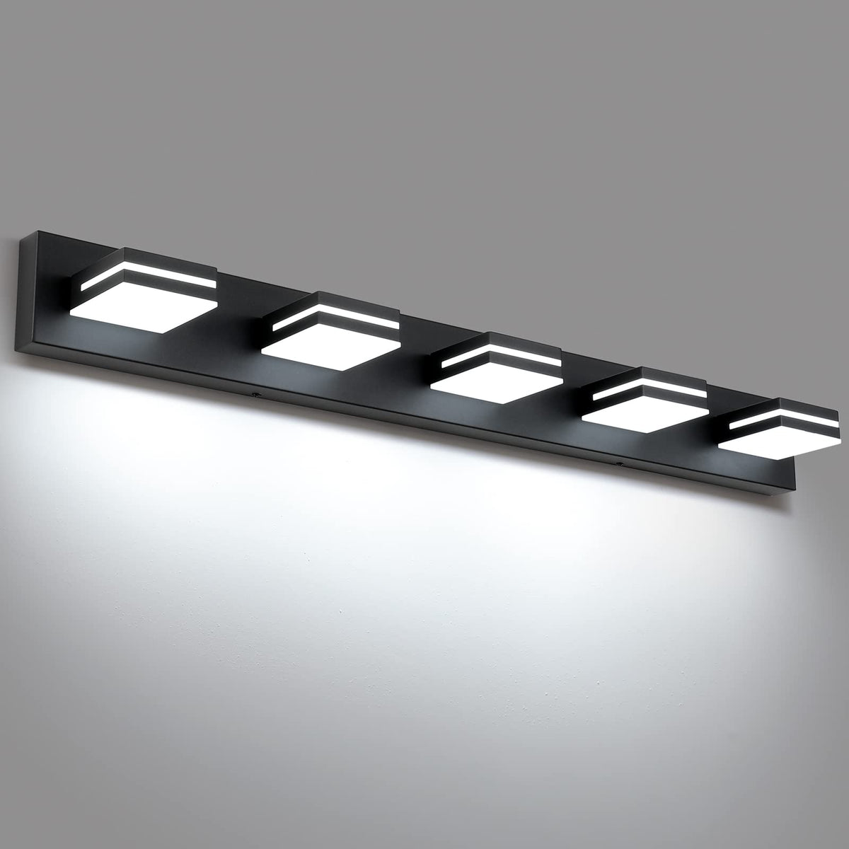 SineRise 5-light vanity fixture with matte black finish for a modern bathroom