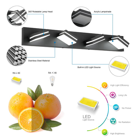 SineRise 30-inch LED vanity light with modern matte black frame