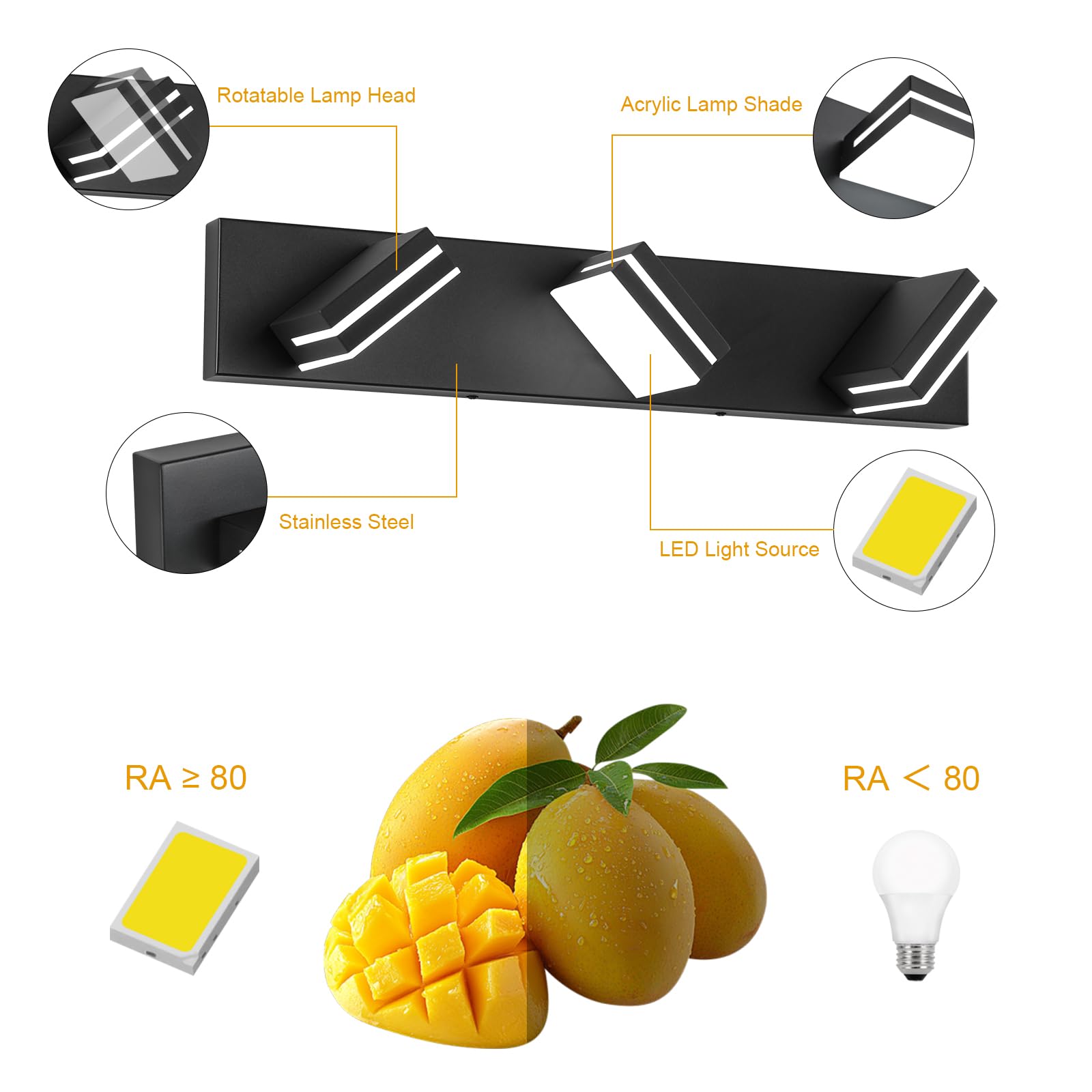 SineRise vanity light lampshade close-up highlights frosted acrylic shade for glare-free illumination.