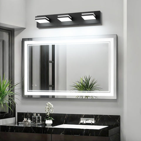 SineRise LED vanity fixture with frosted acrylic lampshade offering glare-free, makeup-friendly lighting.