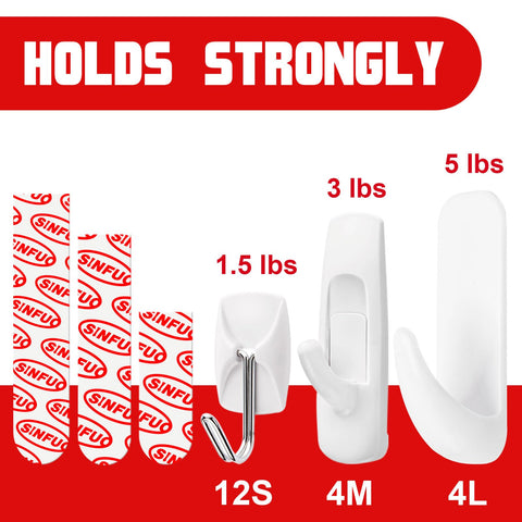 Sinfuo medium adhesive wall hook supports up to 3 lbs