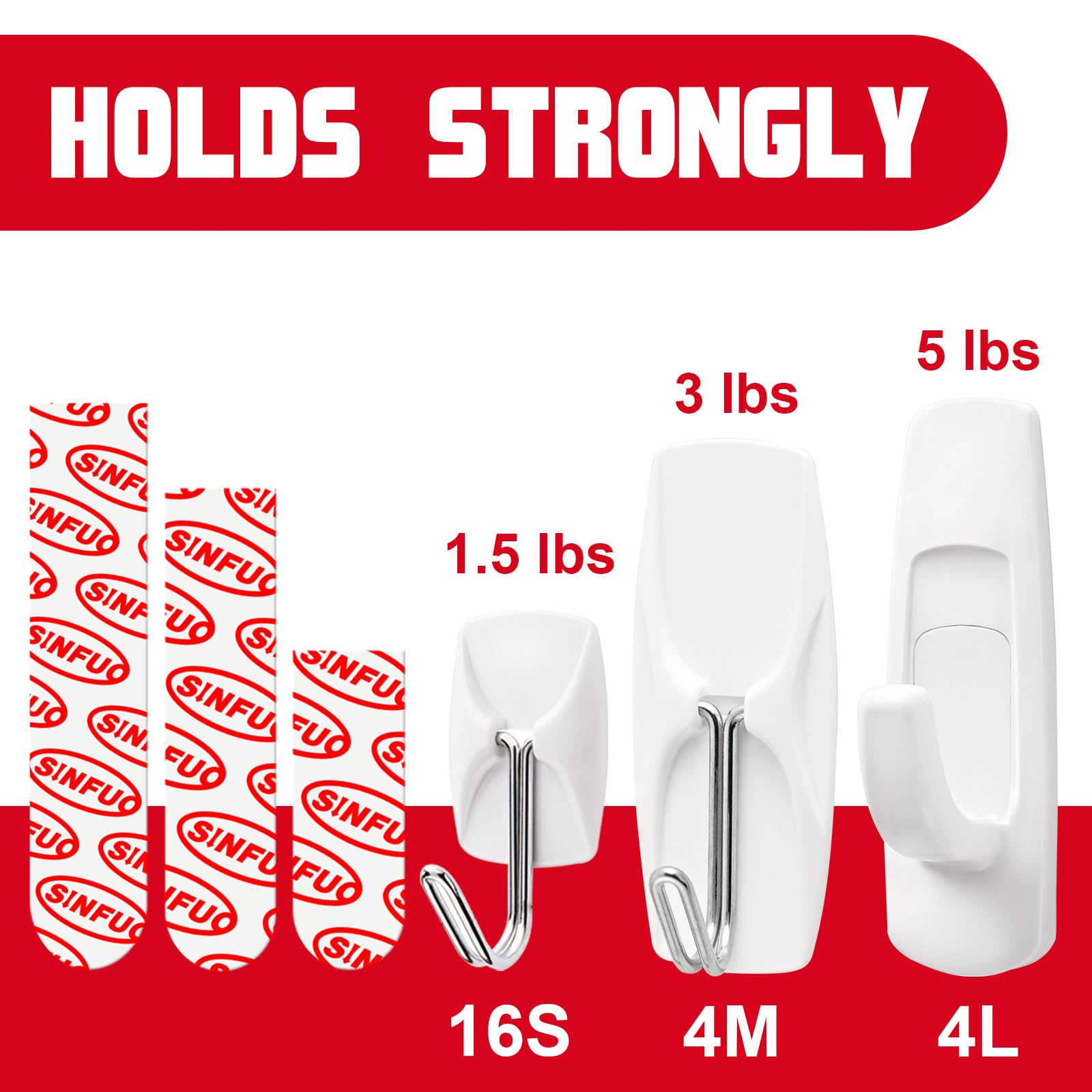 Sinfuo medium hooks supporting items up to 3 lbs