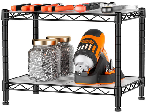 SINGAYE 2 small wire shelves leveling feet stabilize on uneven floors.